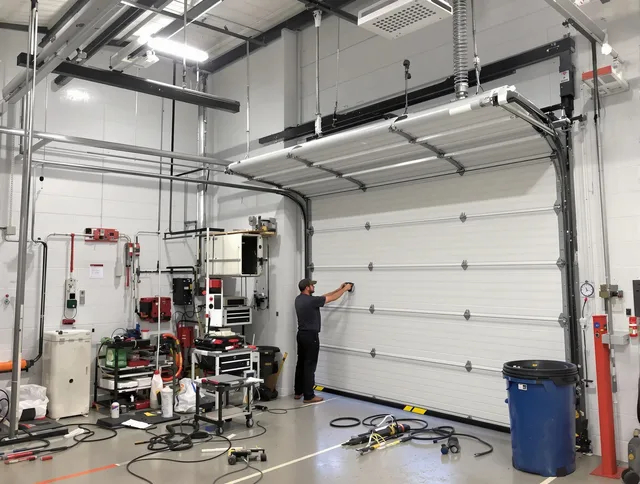 Boca Raton Garage Door Repair certified technician performing commercial door repair at a Boca Raton business facility