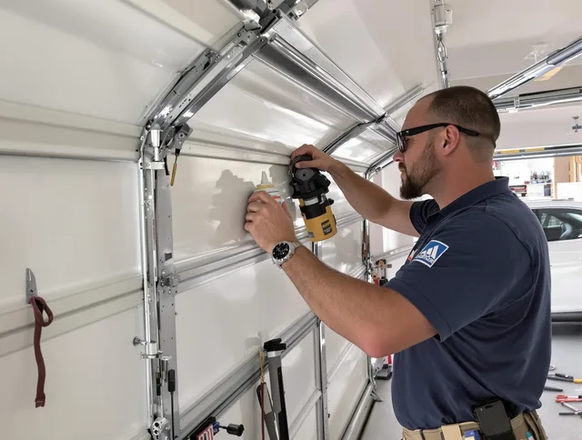 Boca Raton Garage Door Repair technician quieting a noisy garage door in Boca Raton