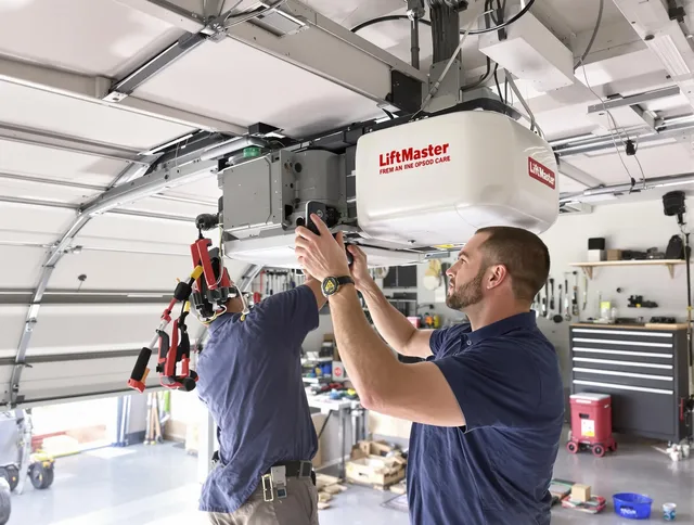 Boca Raton Garage Door Repair technician performing advanced diagnostics on garage opener in Boca Raton