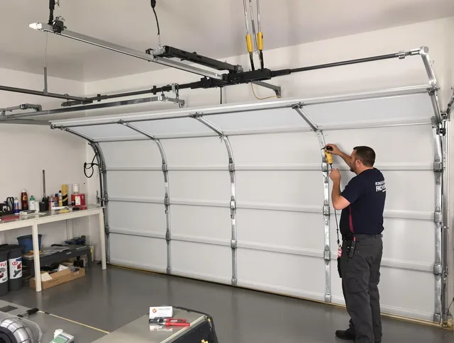 Boca Raton Garage Door Repair certified technician performing overhead door system repair in Boca Raton
