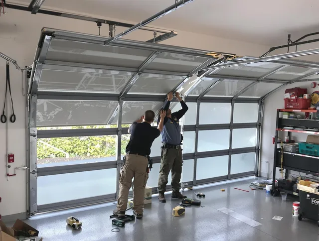 Boca Raton Garage Door Repair expert performing precise panel replacement on Boca Raton garage door